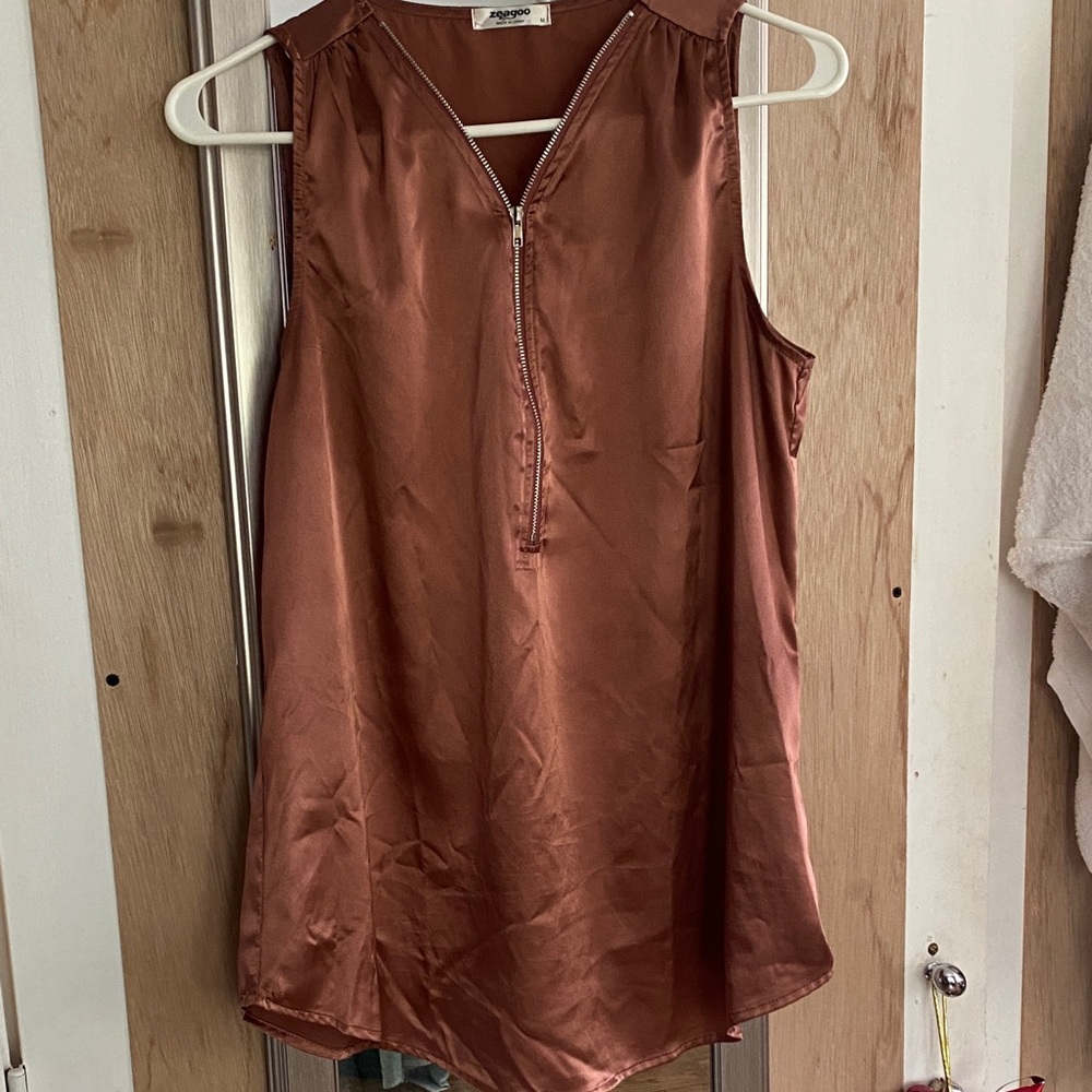 Copper Satin Sleeveless Top